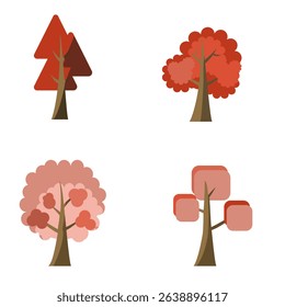 set of 4 red tree autumn version for decorative landscape and media poster