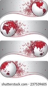 Set of 4 reds Globe Banner for use in corporate elements
