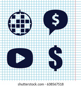 Set of 4 reflection filled icons such as dollar, play, disco ball