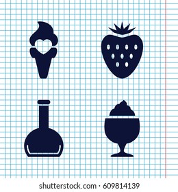 Set of 4 refreshment filled icons such as milkshake, ice cream, bottle