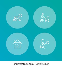 Set Of 4 Relatives Outline Icons Set.Collection Of Boy, Stroller, Home And Other Elements.