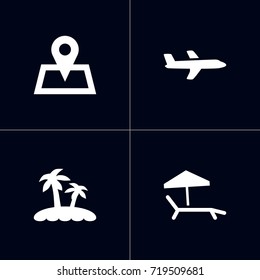 Set Of 4 Relax Icons Set.Collection Of Aircraft, Location, Chaise Longue And Other Elements.