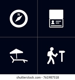 Set Of 4 Relax Icons Set.Collection Of Chaise Longue, Citizenship, Direction And Other Elements.