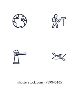 Set Of 4 Relax Outline Icons Set.Collection Of Globe, Lighthouse, Foreigner And Other Elements.