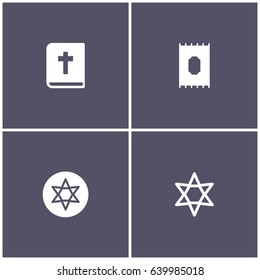 set of 4 religion elements such as bible, mat and judaism icon