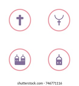 set of 4 religion elements such as cross and church icon
