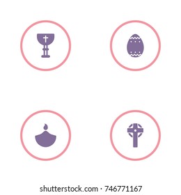 set of 4 religion elements such as cross, diwali, easter egg and Holy chalice icon