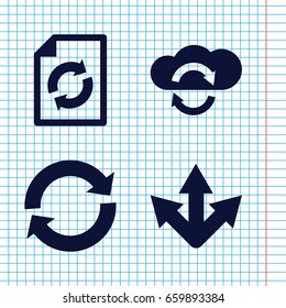 Set of 4 reload filled icons such as reload, cloud sync