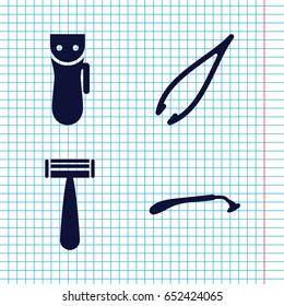 Set of 4 removal filled icons such as razor, electric razor