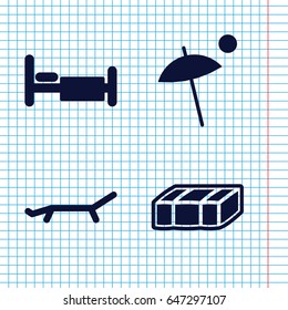 Set of 4 rest filled icons such as garden bench, bed, sunbed