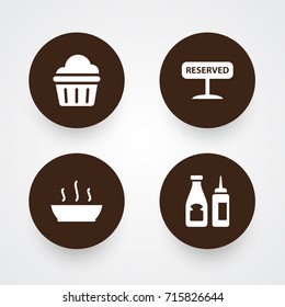 Set Of 4 Restaurant Icons Set.Collection Of Broth, Registered, Catsup And Other Elements.