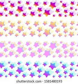 Set of 4 retro abstract bright vibrant colors star seamless borders