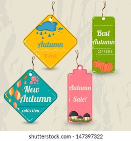 Set of 4 retro autumn tags. Vector illustration eps10
