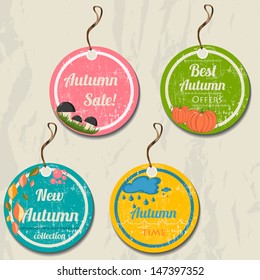 Set of 4 retro autumn tags. Vector illustration eps8