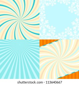 Set of 4 retro lines abstract background with snowflakes.