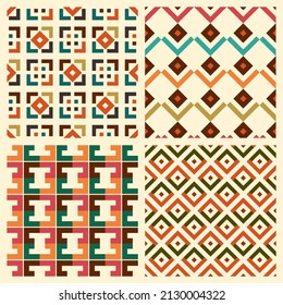 Set of 4 retro Mid-century modern style seamless patterns. Abstract vector geometric wallpapers. Vintage backgrounds.	