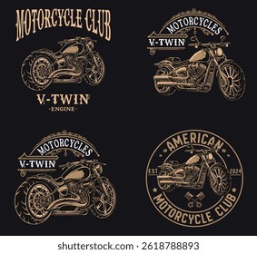 Set of 4 retro motorcycle emblems, labels, badges, logos, prints, templates