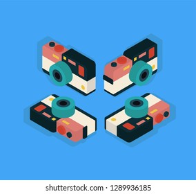 Set of 4 retro photo camera. Photo theme. Isometric style. Vector set