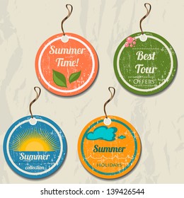 Set of 4 retro summer tags. Vector illustration EPS8