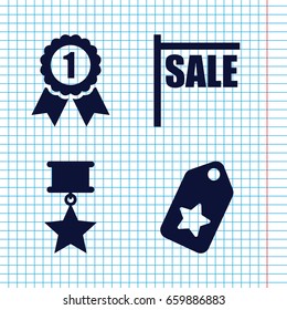 Set of 4 ribbon filled icons such as number 1 medal, medal with star, tag