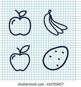 Set of 4 ripe outline icons such as potato, apple