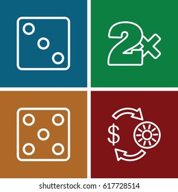 set of 4 risk outline icons such as Casino chip and money, Dice