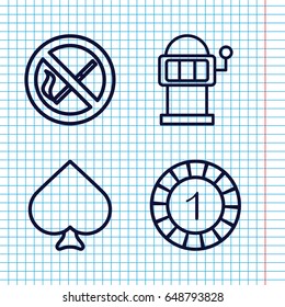 Set of 4 risk outline icons such as spades, 1 casino chip, slot machine