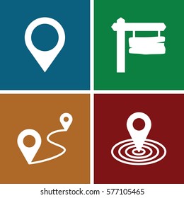 Set of 4 road filled icons such as map location, direction board