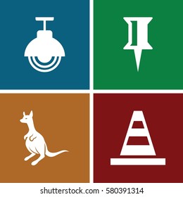 Set of 4 road filled icons such as kangaroo, pin, cone