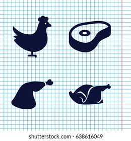 Set of 4 roast filled icons such as chicken, meat leg
