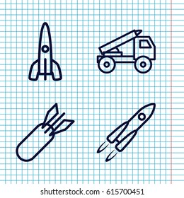 Set of 4 rocket outline icons such as 