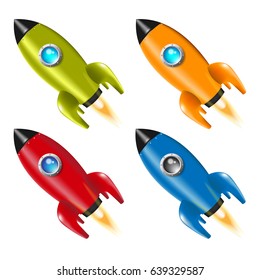Set. 4. Rocket. Spaceship. Vector illustration