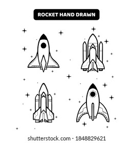 set of 4 rockets hand drawn