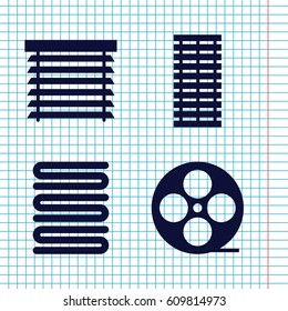 Set of 4 roll filled icons such as towels, movie tape, window shutter