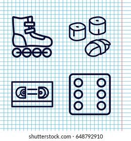 Set of 4 roll outline icons such as dice, sushi, film tape