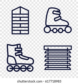 set of 4 roller outline icons such as shutter blinds, window shutter, skate rollers