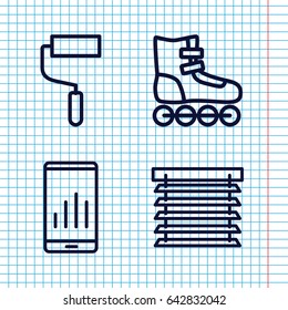 Set of 4 roller outline icons such as roller, window shutter, graph on display