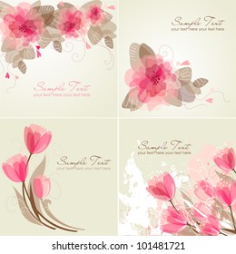 Set of 4 Romantic Flower Backgrounds in pink and white colors. Ideal for Wedding invitation, birthday card or mother's day card