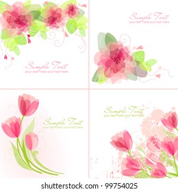 Set of 4 Romantic Flower Backgrounds in pink and white colours. Ideal for Wedding invitation, birthday card or mother's day card