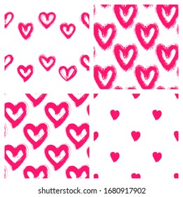 Satz von 4 romantischen, Valentinstag, bridal nahtlose Muster mit Tinte handgezeichnet Herzen. Vektorillustration-Bildschirmhintergründe zum Einpacken von Papier, Einladungskarten, Leinen usw.	