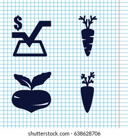 Set of 4 root filled icons such as beet, mathematical square, carrot