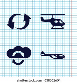 Set of 4 rotate filled icons such as helicopter, update