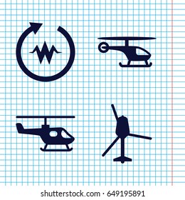 Set of 4 rotate filled icons such as helicopter