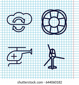 Set of 4 rotate outline icons such as fan, medical helicopter, helicopter