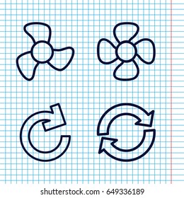 Set of 4 rotation outline icons such as fan