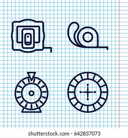 Set of 4 roulette outline icons such as measure tape, roulette