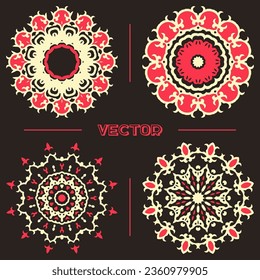 Set of 4 Round Frame in classic style. Ornamental Vector Frame. Floral style for Trendy Textile, Home Decor, Paper Products