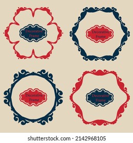 Set of 4 Round Frame in ethnic style. Ornamental Vector Frame. Ethnic Flourish Illustration for Trendy Textile, Home Decor, Paper Products	
