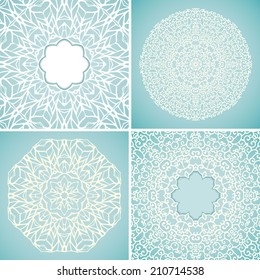 Set of 4 round kaleidoscopic lace ornamental backgrounds. Vector illustration