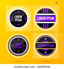 Set of 4 round labels/badges on bright yellow background. EPS10